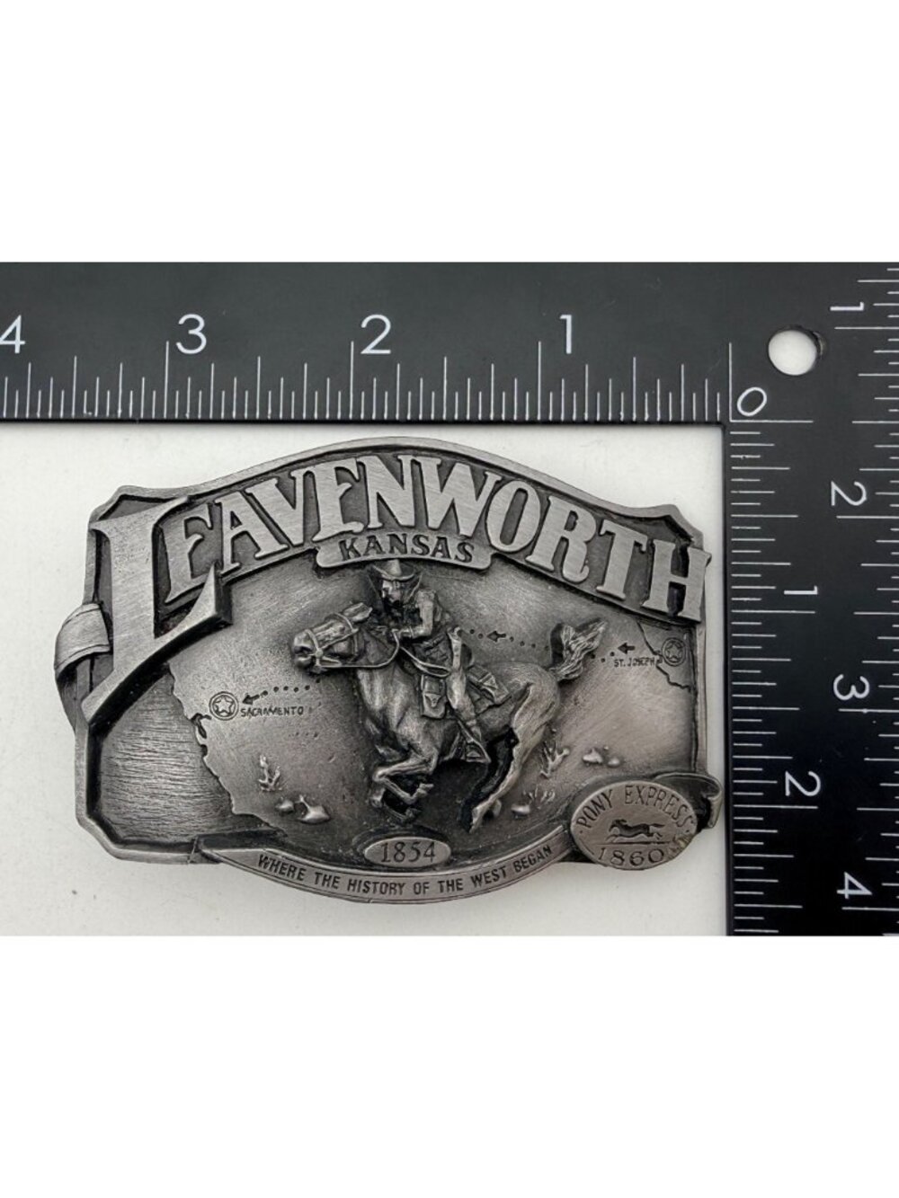 Vintage Belt Buckle Leavenworth Kansas Pony Express 1988 Commemorative Western - Picture 3 of 6